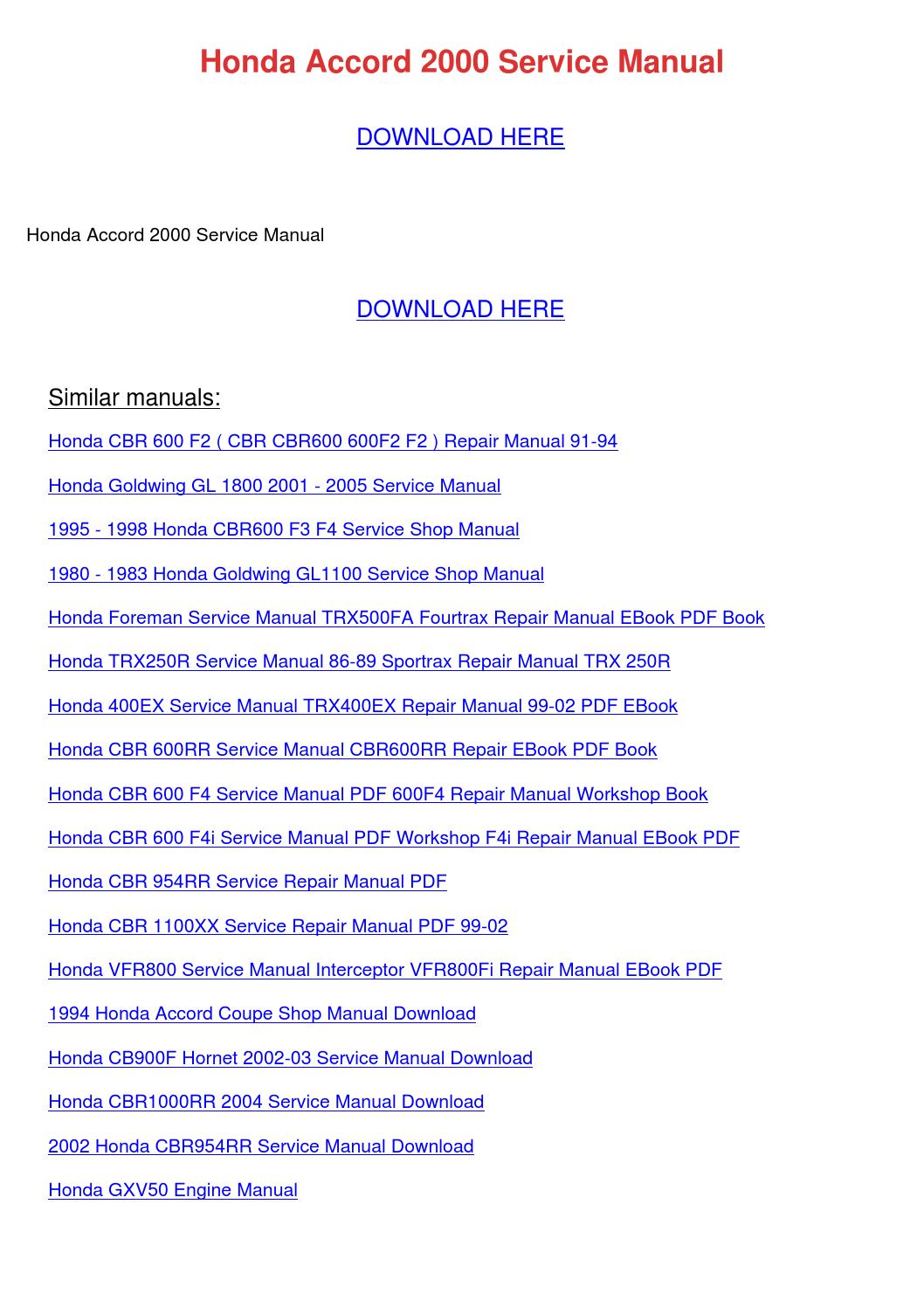 2000 Honda Accord Service Manual Download